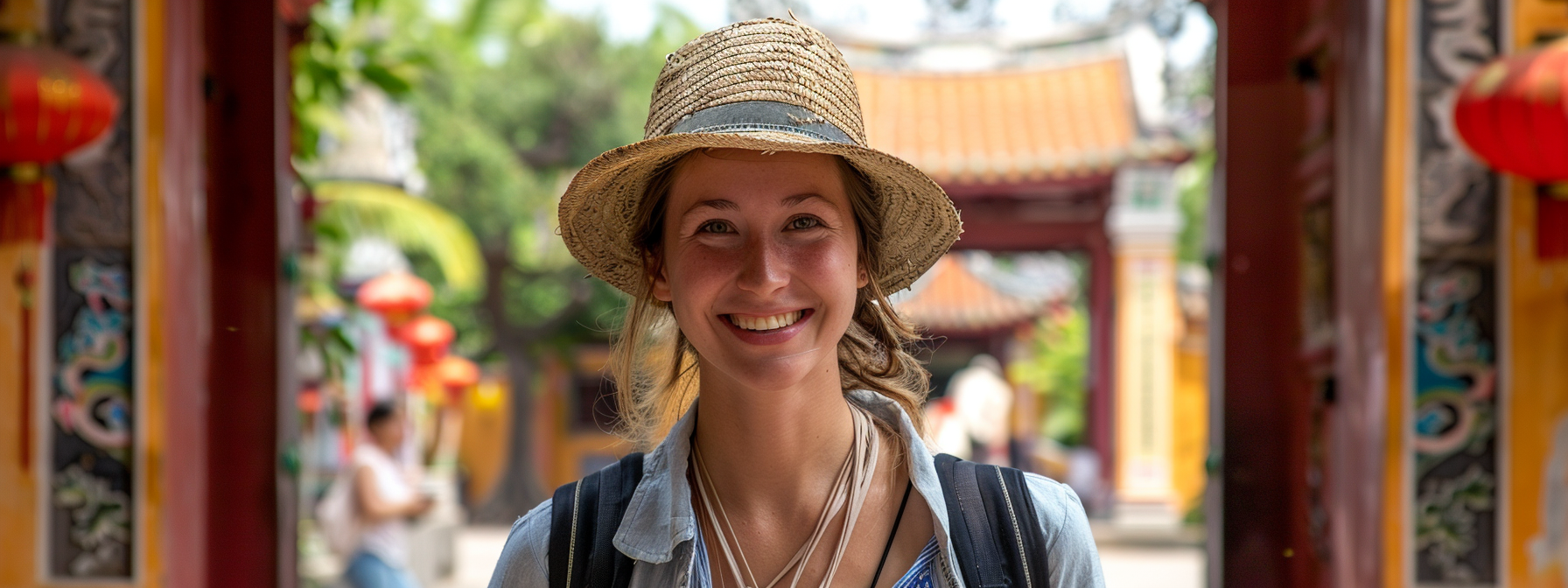 A Western tourist appreciating Asian culture.