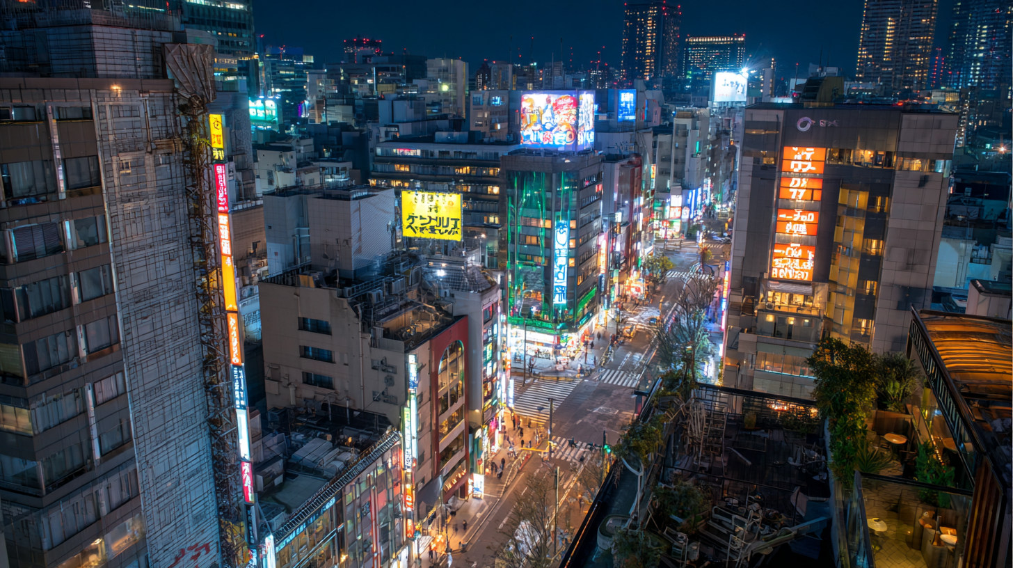 Bustling urban city at night with hotels using dynamic pricing strategies in travel industry