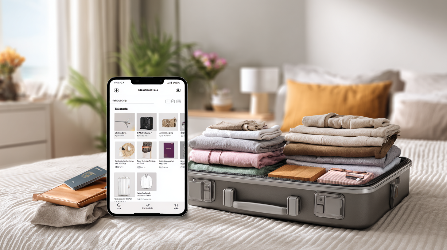 Traveler using an AI shopping assistant to organize pre-trip shopping tasks and travel essentials