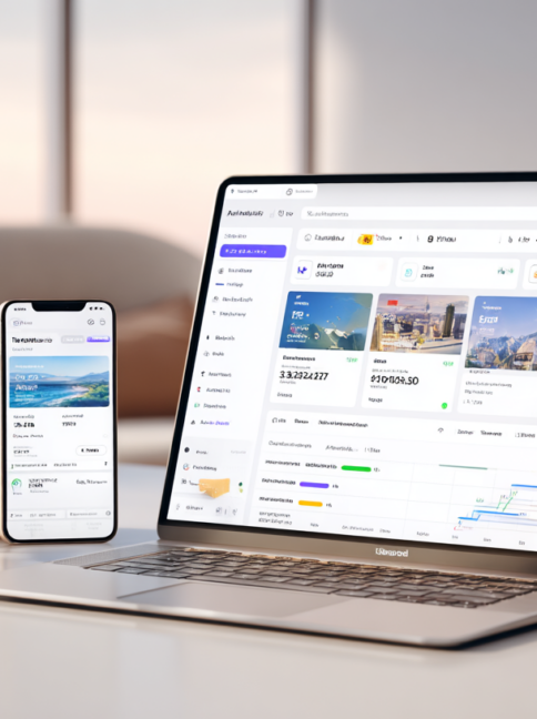 Traveler using an AI assistant platform to book bundled flights, hotels, and activities in one unified dashboard