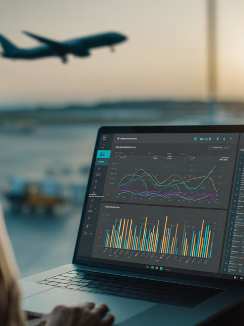 AI predictive analytics dashboard showing best time to book flights and hotels with price trend graphs