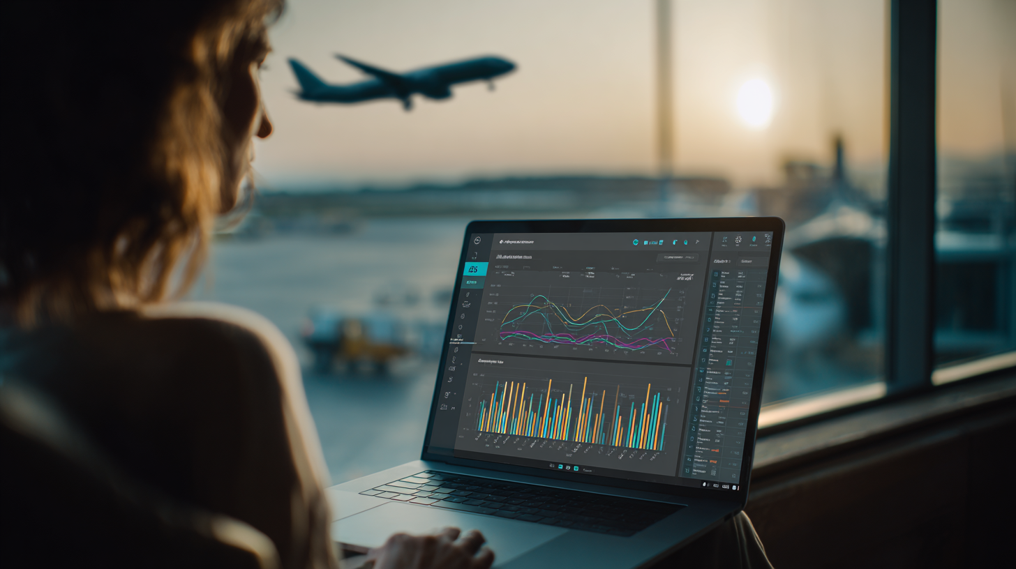 AI predictive analytics dashboard showing best time to book flights and hotels with price trend graphs